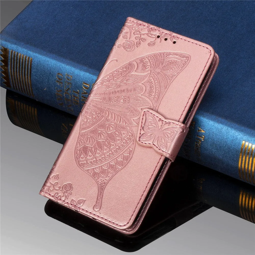 Samsung Galaxy A41 Leather Case Flip Cover Butterflies Imprint - Rose Gold