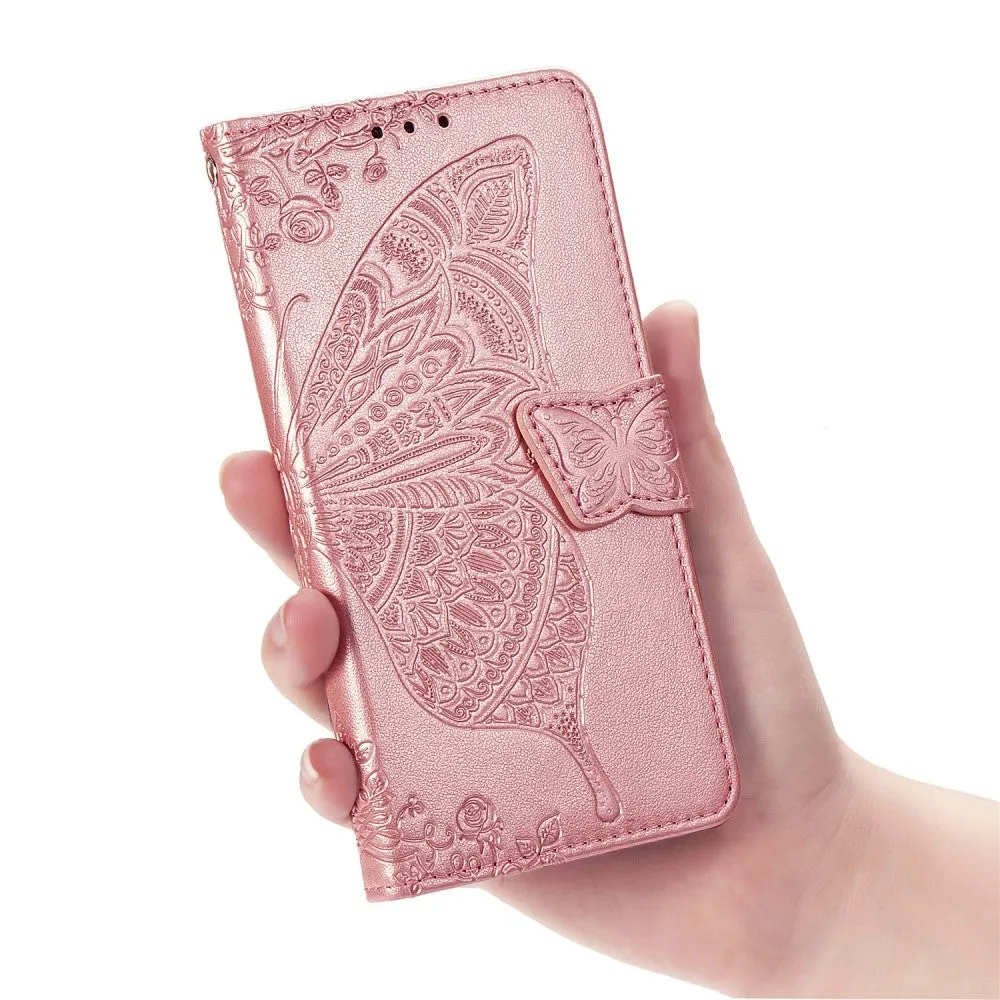 Samsung Galaxy A41 Leather Case Flip Cover Butterflies Imprint - Rose Gold
