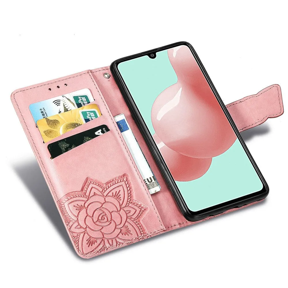 Samsung Galaxy A41 Leather Case Flip Cover Butterflies Imprint - Rose Gold