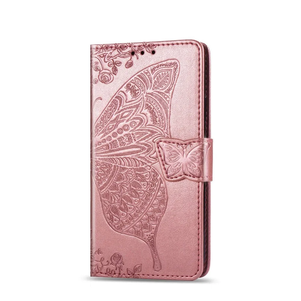 Samsung Galaxy A41 Leather Case Flip Cover Butterflies Imprint - Rose Gold