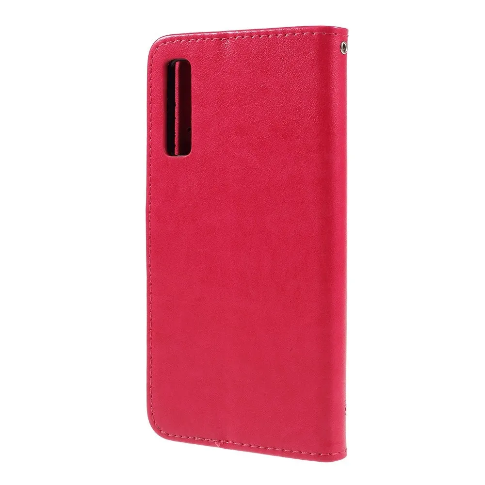Samsung Galaxy A7 (2018) leather case flip cover flowers - red