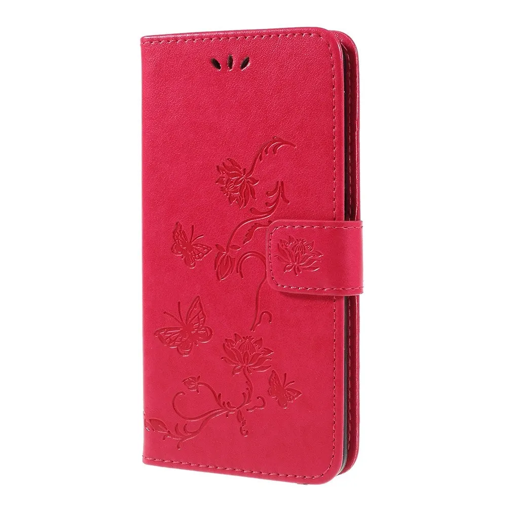 Samsung Galaxy A7 (2018) leather case flip cover flowers - red
