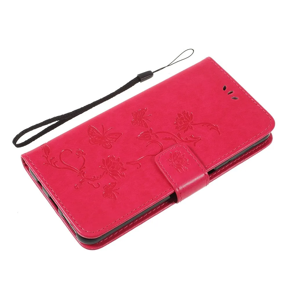 Samsung Galaxy A7 (2018) leather case flip cover flowers - red