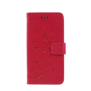 Samsung Galaxy A7 (2018) leather case flip cover flowers - red