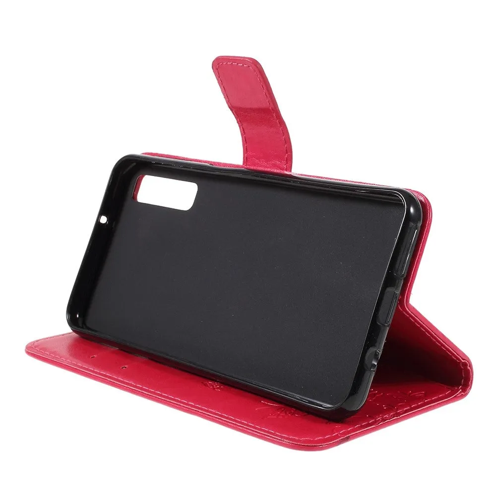 Samsung Galaxy A7 (2018) leather case flip cover flowers - red