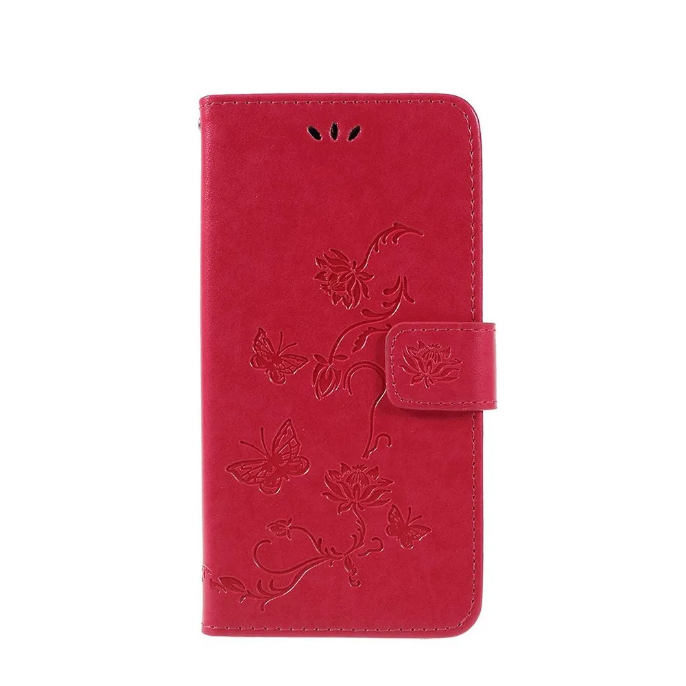 Samsung Galaxy A7 (2018) leather case flip cover flowers - red
