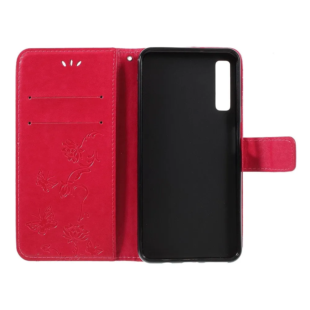 Samsung Galaxy A7 (2018) leather case flip cover flowers - red