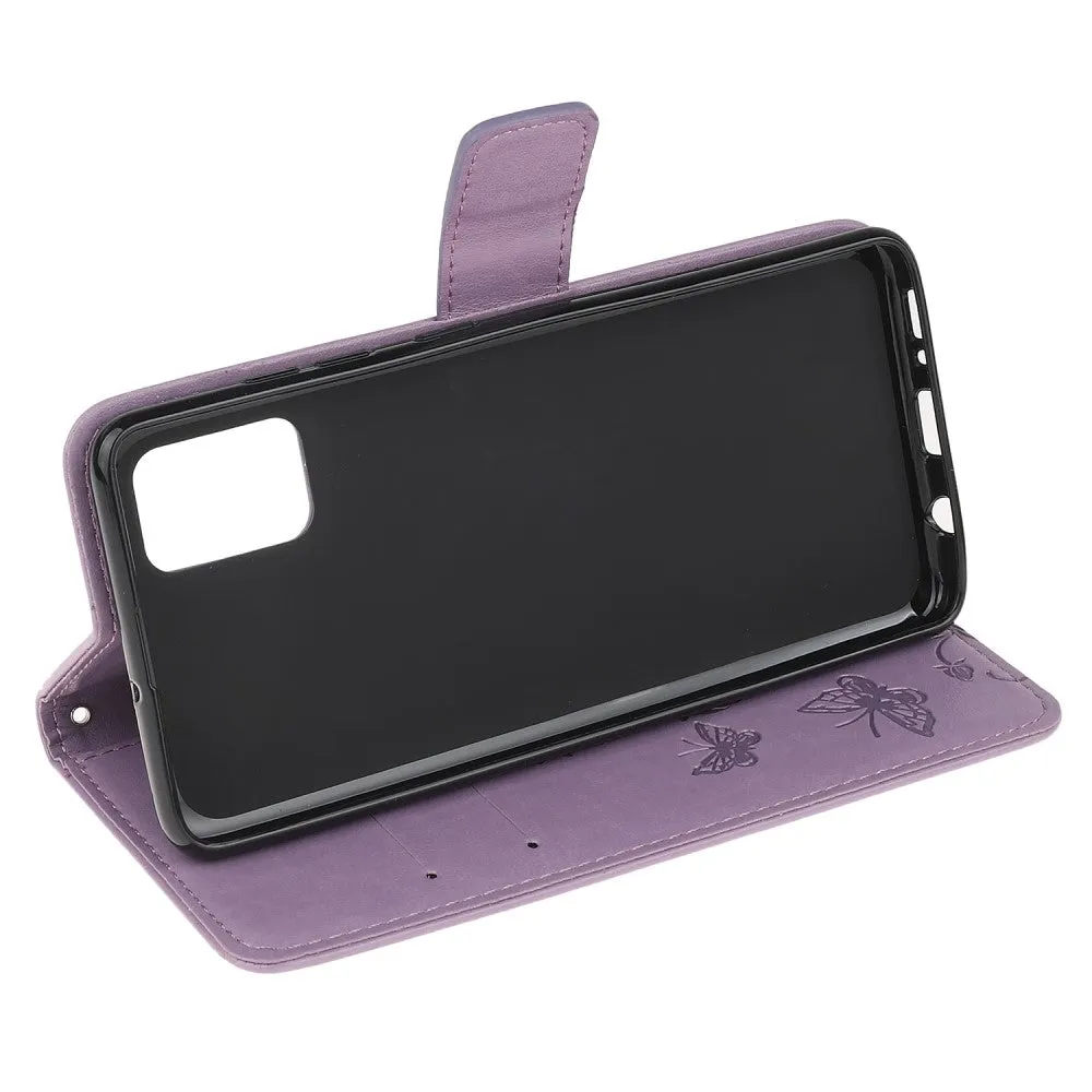 Samsung Galaxy A71 Leather Case Flip Cover Butterflies and Flowers - Purple