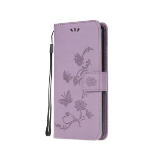 Samsung Galaxy A71 Leather Case Flip Cover Butterflies and Flowers - Purple