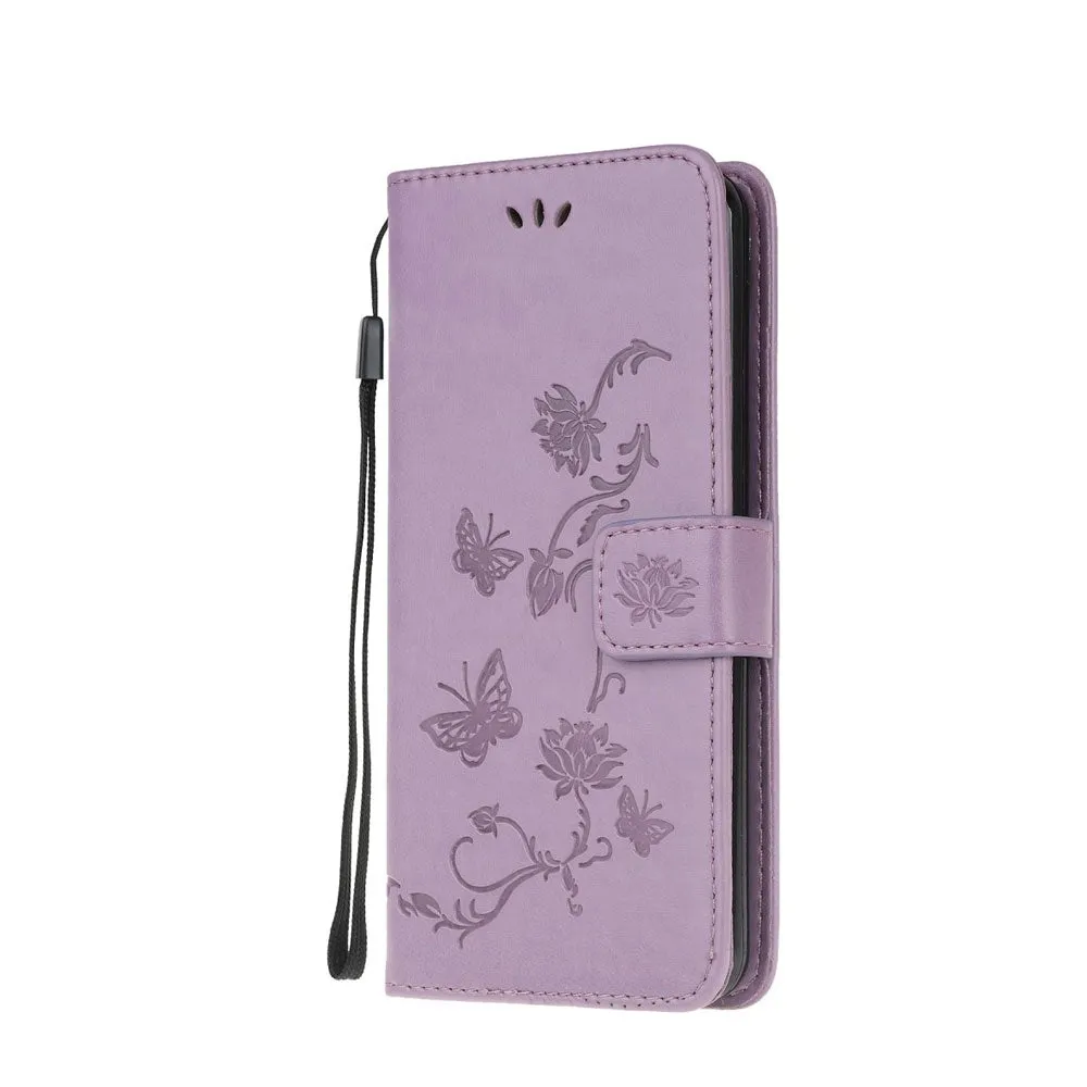 Samsung Galaxy A71 Leather Case Flip Cover Butterflies and Flowers - Purple