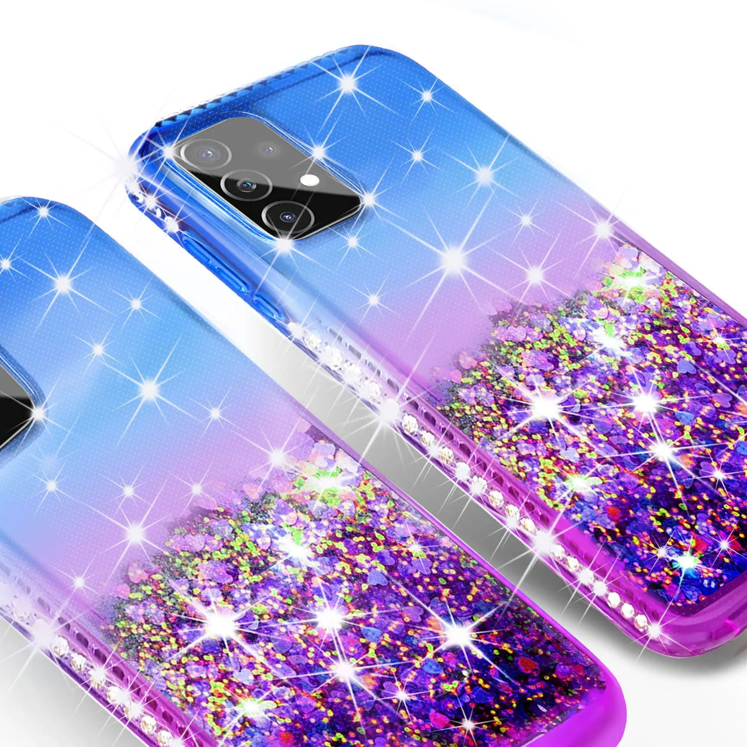 Samsung Galaxy A72 5G Case Liquid Glitter Phone Case Waterfall Floating Quicksand Bling Sparkle Cute Protective Girls Women Cover for Samsung Galaxy A72 5G w/ Tempered Glass - (Blue/Purple Gradient)