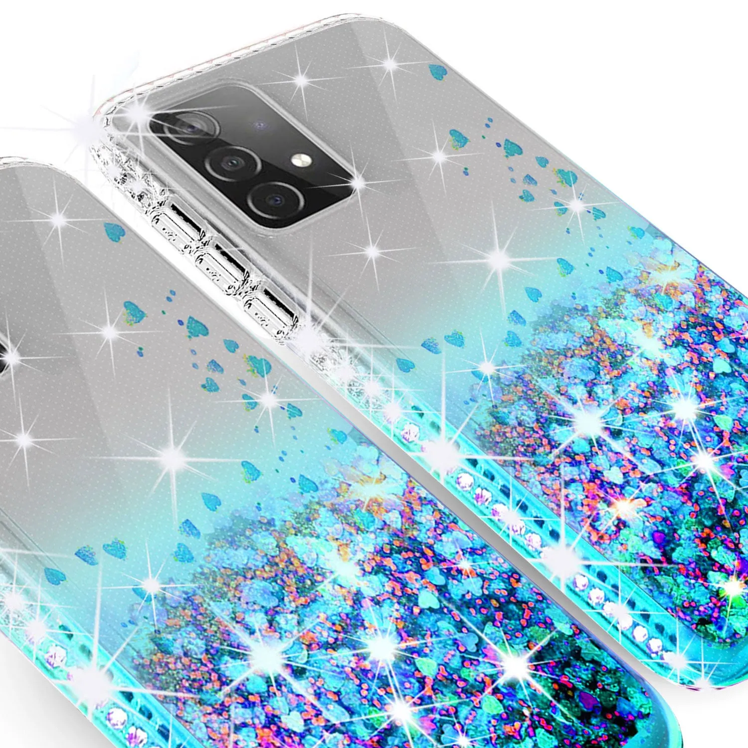 Samsung Galaxy A72 5G Case Liquid Glitter Phone Case Waterfall Floating Quicksand Bling Sparkle Cute Protective Girls Women Cover for Samsung Galaxy A72 5G W/Temper Glass - Teal