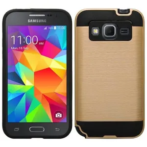 Samsung Galaxy Core Prime Case, Galaxy Core Prime [Shock/Impact Resistant] Hybrid Dual Layer Armor Defender Protective Case Cover - Brush Gold