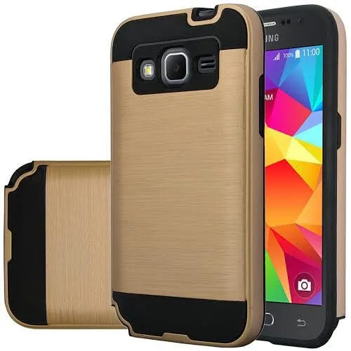 Samsung Galaxy Core Prime Case, Galaxy Core Prime [Shock/Impact Resistant] Hybrid Dual Layer Armor Defender Protective Case Cover - Brush Gold