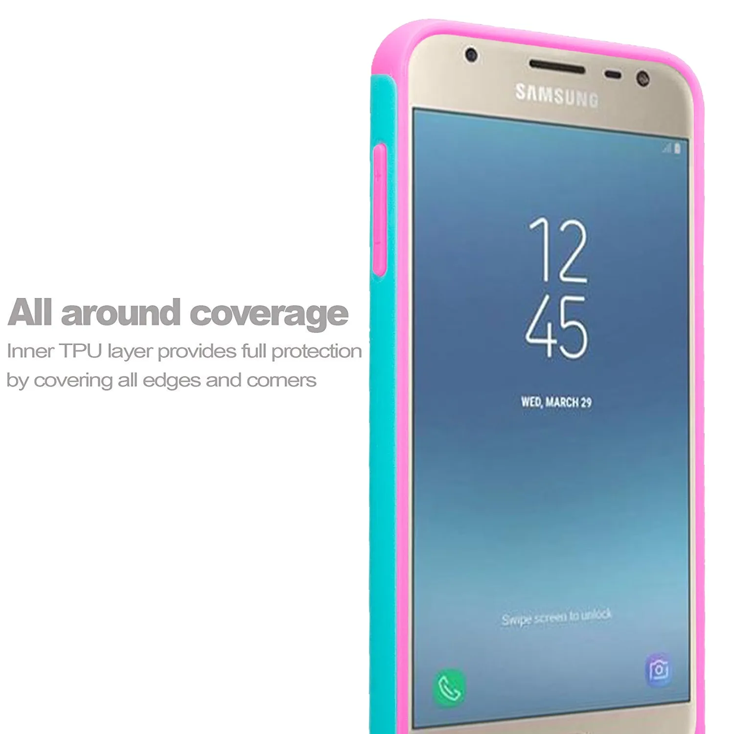 Samsung Galaxy J3 2018/Express Prime 3/Amp Prime 3/J3 Achieve/J3 Star/J3 Top/J3 Achieve/J3 Orbit/J3 V 3rd Gen/J3 Aura/Sol 3 Case Slim Crystal Rhinestone Dual Layer Protective Cover - Rainbow Unicorn