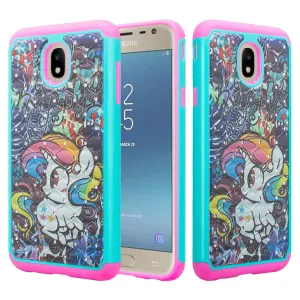 Samsung Galaxy J3 2018/Express Prime 3/Amp Prime 3/J3 Achieve/J3 Star/J3 Top/J3 Achieve/J3 Orbit/J3 V 3rd Gen/J3 Aura/Sol 3 Case Slim Crystal Rhinestone Dual Layer Protective Cover - Rainbow Unicorn