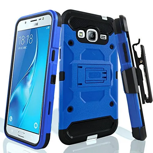 Samsung Galaxy J3 Case, Galaxy Sky, Galaxy Express Prime Case, Galaxy Sol, Galaxy Amp Prime, J3 V Hybrid Holster Tri-Layer Protector Case [Kickstand][Belt Swivel Clip] - Blue