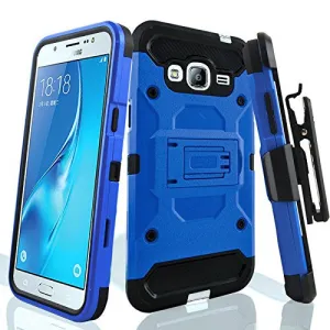 Samsung Galaxy J3 Case, Galaxy Sky, Galaxy Express Prime Case, Galaxy Sol, Galaxy Amp Prime, J3 V Hybrid Holster Tri-Layer Protector Case [Kickstand][Belt Swivel Clip] - Blue