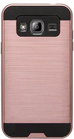 Samsung Galaxy J3 Case, J3 V Case, Galaxy Sky, Galaxy Sol, Galaxy Amp Prime, Galaxy Express Prime [Shock Resistant] Hybrid Dual Layer Armor Protective Case Cover - Brush Rose Gold