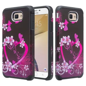 Samsung Galaxy J7 Prime, G610, Galaxy On 7 Case, Slim Hybrid [Shock Resistant] Dual Layer Protective Case Cover - Heart Butterflies