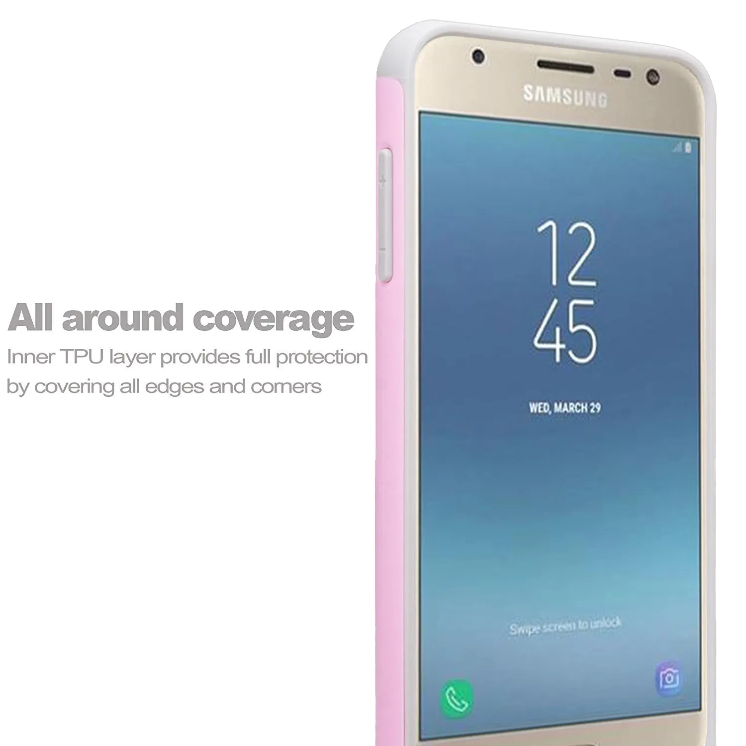Samsung Galaxy J7 V 2nd Gen/J7 Crown/J7 Top/J7 2018/J7 Star/J7 Achieve/J7 Refine/J7 Aero/J7 Aura Case, Slim Crystal Rhinestone Dual Layer [Shock Resistant] Protective Cover - Pink Unicorn