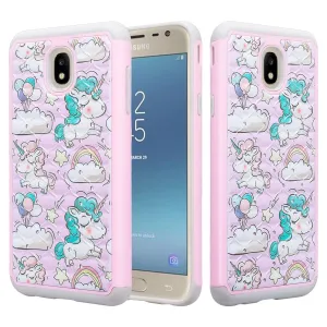 Samsung Galaxy J7 V 2nd Gen/J7 Crown/J7 Top/J7 2018/J7 Star/J7 Achieve/J7 Refine/J7 Aero/J7 Aura Case, Slim Crystal Rhinestone Dual Layer [Shock Resistant] Protective Cover - Pink Unicorn