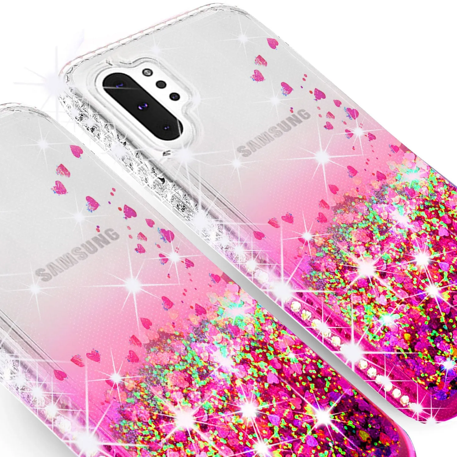 Samsung Galaxy Note 10 Case Liquid Glitter Phone Case Waterfall Floating Quicksand Bling Sparkle Cute Protective Girls Women Cover for Galaxy Note 10 W/Temper Glass - Hot Pink