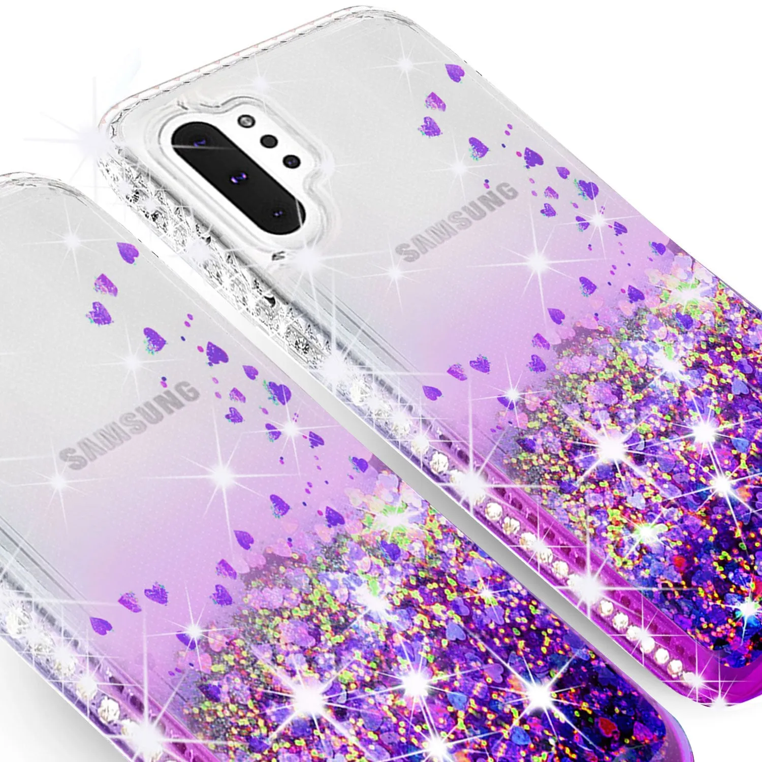 Samsung Galaxy Note 10 Case Liquid Glitter Phone Case Waterfall Floating Quicksand Bling Sparkle Cute Protective Girls Women Cover for Galaxy Note 10 W/Temper Glass - Purple