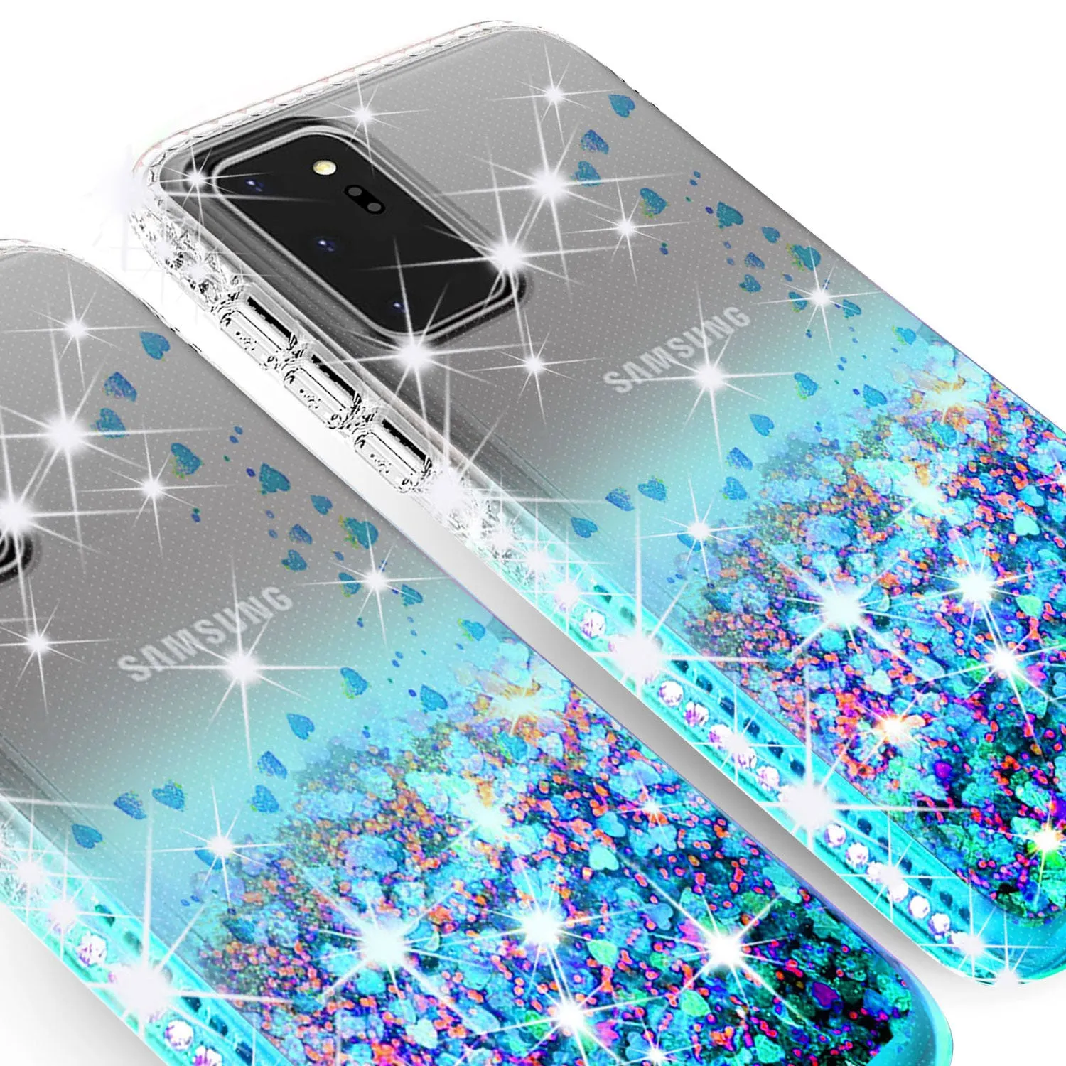 Samsung Galaxy Note 20 Case Liquid Glitter Phone Case Waterfall Floating Quicksand Bling Sparkle Cute Protective Girls Women Cover for Samsung Galaxy Note 20 W/Temper Glass- Teal