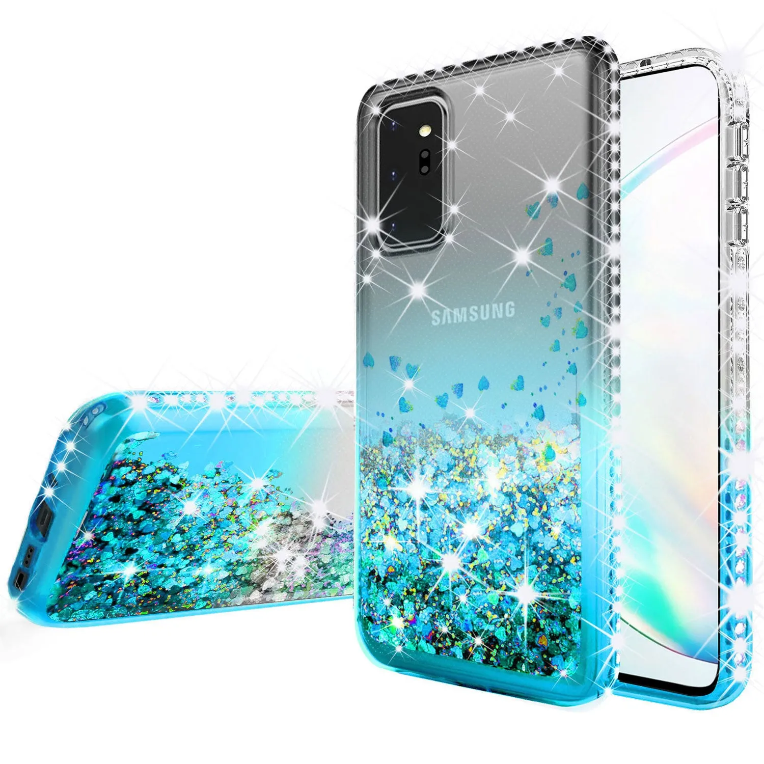Samsung Galaxy Note 20 Case Liquid Glitter Phone Case Waterfall Floating Quicksand Bling Sparkle Cute Protective Girls Women Cover for Samsung Galaxy Note 20 W/Temper Glass- Teal