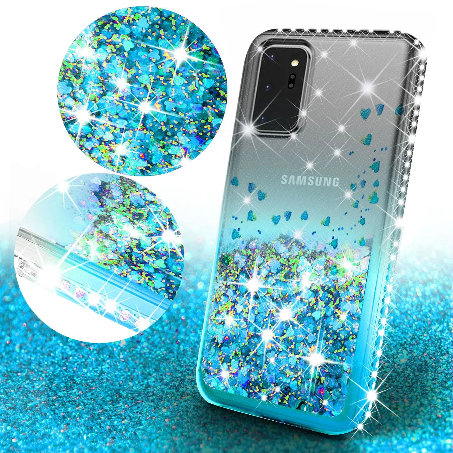 Samsung Galaxy Note 20 Case Liquid Glitter Phone Case Waterfall Floating Quicksand Bling Sparkle Cute Protective Girls Women Cover for Samsung Galaxy Note 20 W/Temper Glass- Teal