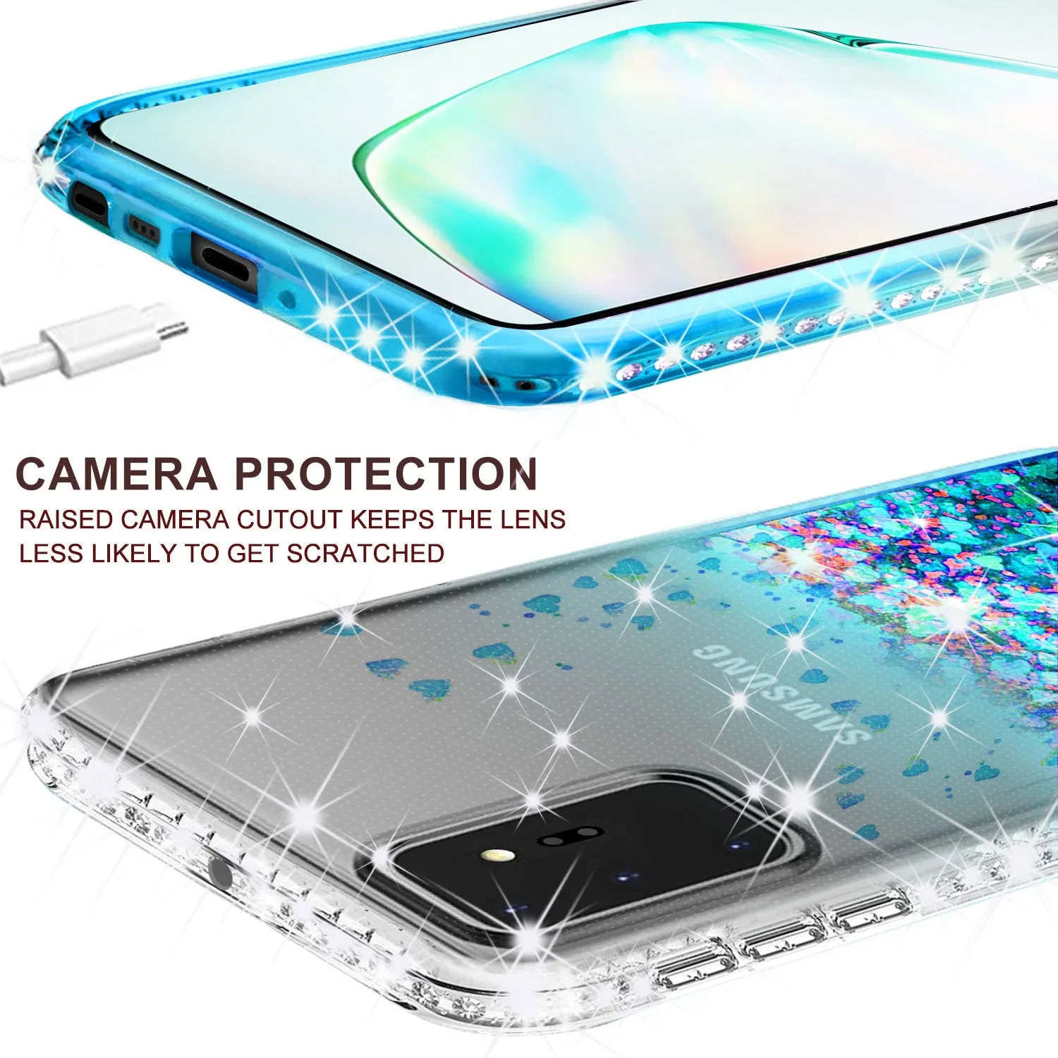 Samsung Galaxy Note 20 Case Liquid Glitter Phone Case Waterfall Floating Quicksand Bling Sparkle Cute Protective Girls Women Cover for Samsung Galaxy Note 20 W/Temper Glass- Teal