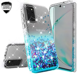 Samsung Galaxy Note 20 Case Liquid Glitter Phone Case Waterfall Floating Quicksand Bling Sparkle Cute Protective Girls Women Cover for Samsung Galaxy Note 20 W/Temper Glass- Teal