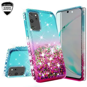 Samsung Galaxy Note 20 Ultra Case Liquid Glitter Phone Case Waterfall Floating Quicksand Bling Sparkle Cute Protective Girls Women Cover for Samsung Galaxy Note 20 Ultra W/Temper Glass- (Teal/Pink Gradient)