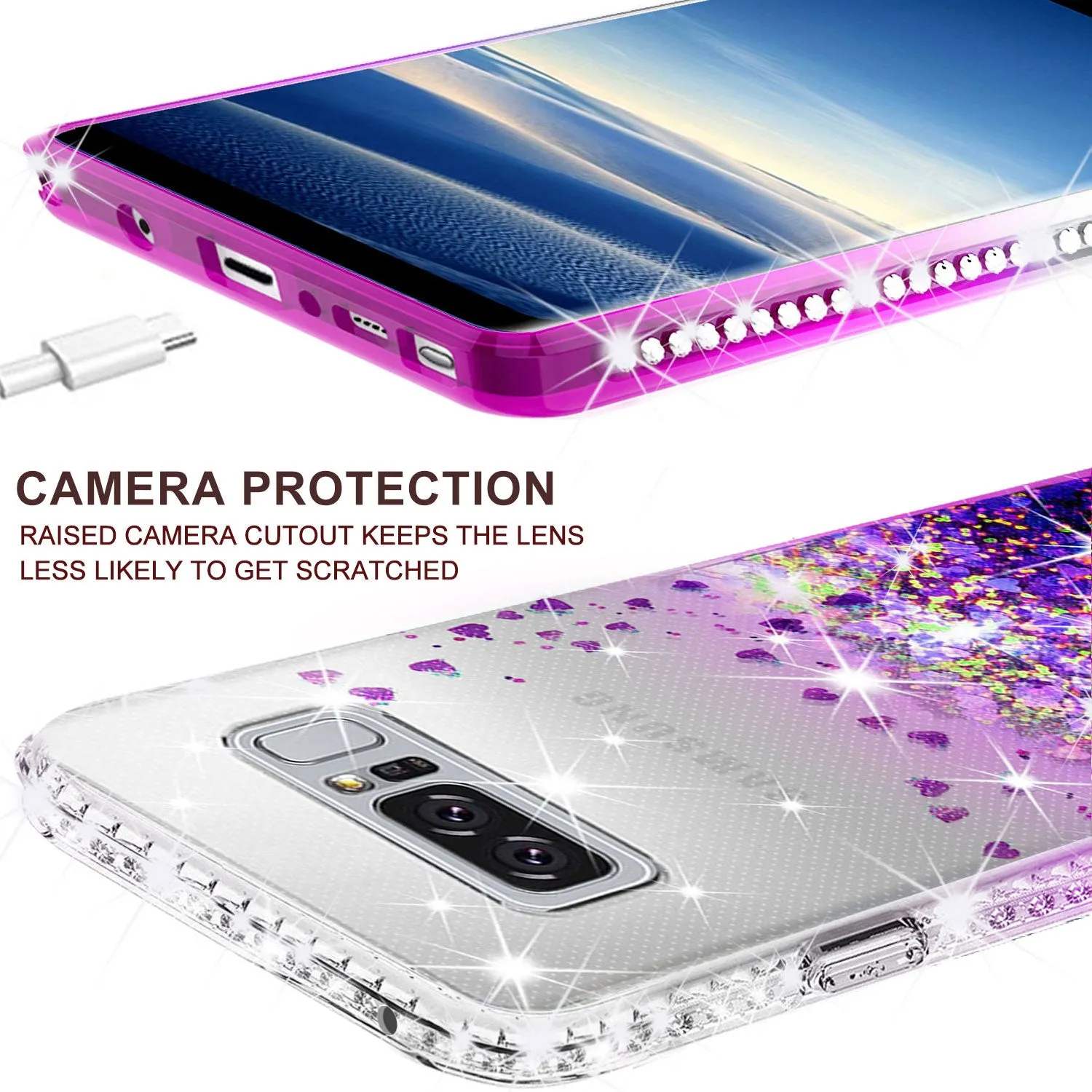 Samsung Galaxy Note 8 Case Liquid Glitter Phone Case Waterfall Floating Quicksand Bling Sparkle Cute Protective Girls Women Cover for Galaxy Note 8 - Purple