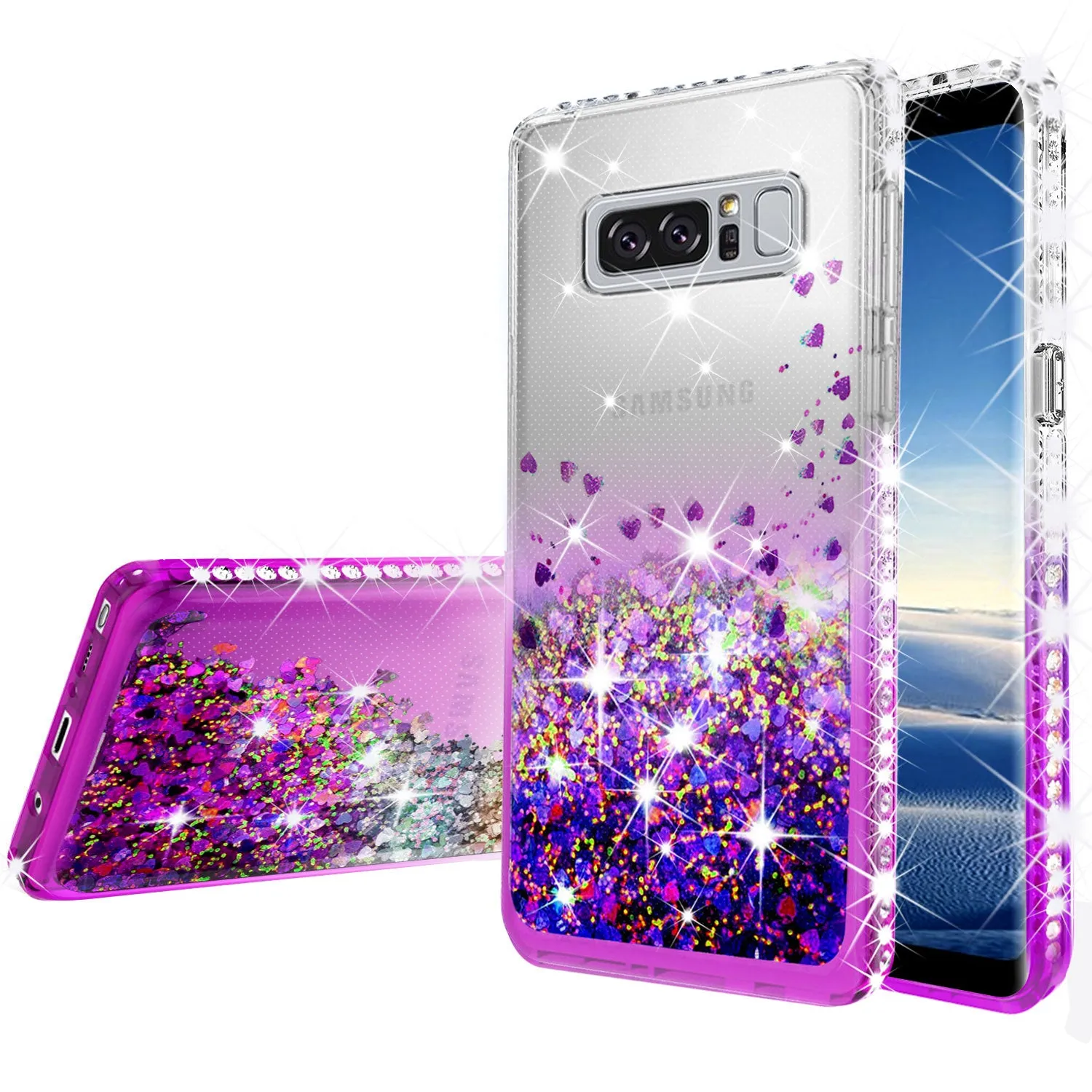 Samsung Galaxy Note 8 Case Liquid Glitter Phone Case Waterfall Floating Quicksand Bling Sparkle Cute Protective Girls Women Cover for Galaxy Note 8 - Purple