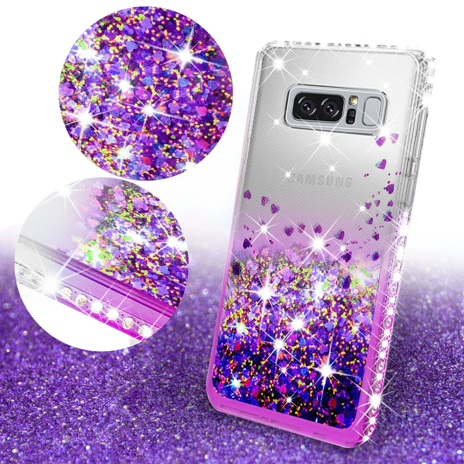 Samsung Galaxy Note 8 Case Liquid Glitter Phone Case Waterfall Floating Quicksand Bling Sparkle Cute Protective Girls Women Cover for Galaxy Note 8 - Purple