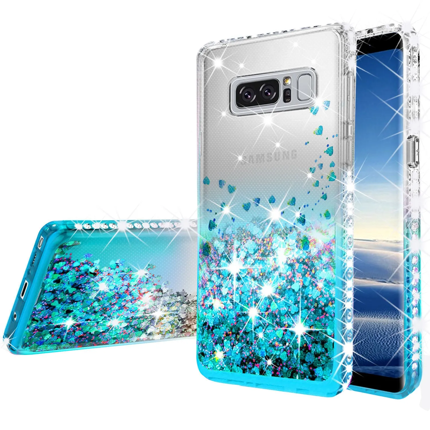 Samsung Galaxy Note 8 Case Liquid Glitter Phone Case Waterfall Floating Quicksand Bling Sparkle Cute Protective Girls Women Cover for Galaxy Note 8 - Teal