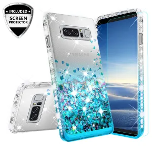 Samsung Galaxy Note 8 Case Liquid Glitter Phone Case Waterfall Floating Quicksand Bling Sparkle Cute Protective Girls Women Cover for Galaxy Note 8 - Teal
