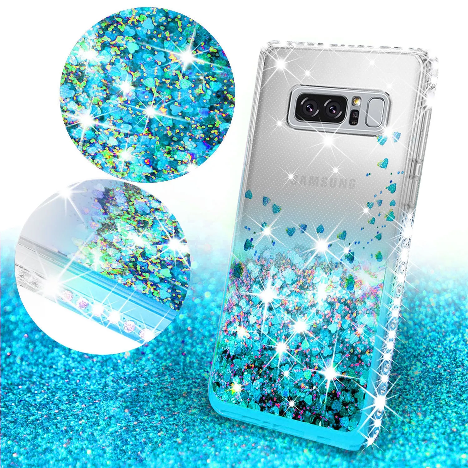 Samsung Galaxy Note 8 Case Liquid Glitter Phone Case Waterfall Floating Quicksand Bling Sparkle Cute Protective Girls Women Cover for Galaxy Note 8 - Teal