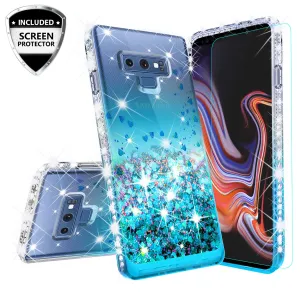 Samsung Galaxy Note 9 Case, SM-N960U Case Liquid Glitter Phone Case Waterfall Floating Quicksand Bling Sparkle Cute Protective Girls Women Cover for Galaxy Note 9 - Teal