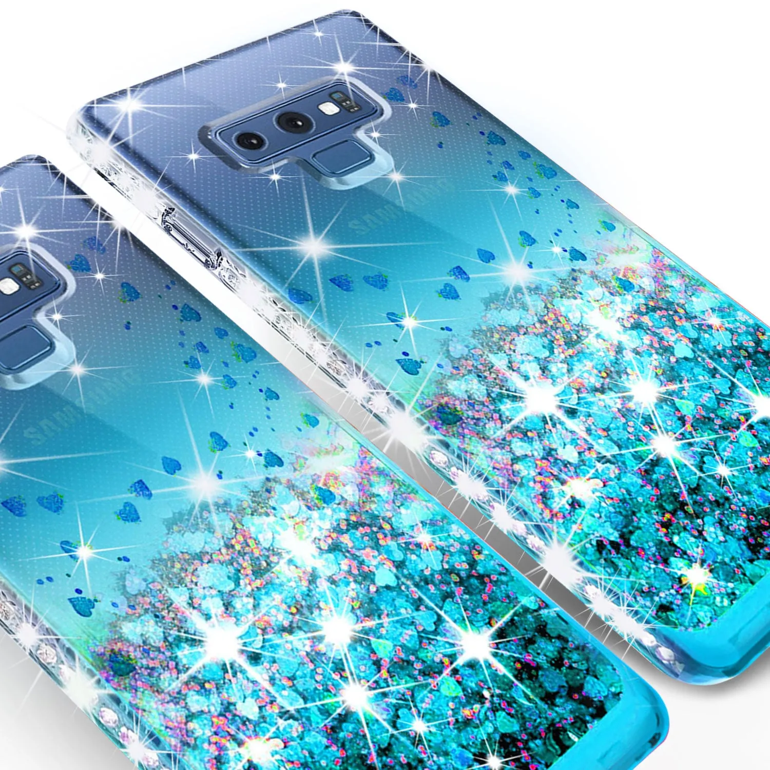 Samsung Galaxy Note 9 Case, SM-N960U Case Liquid Glitter Phone Case Waterfall Floating Quicksand Bling Sparkle Cute Protective Girls Women Cover for Galaxy Note 9 - Teal