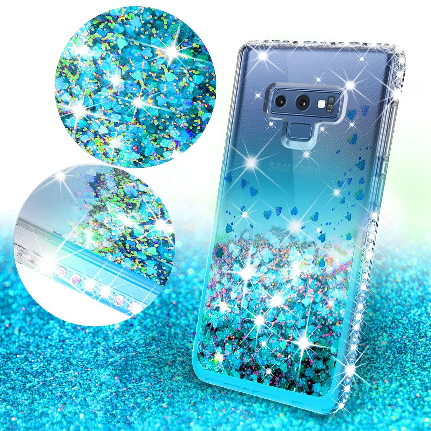 Samsung Galaxy Note 9 Case, SM-N960U Case Liquid Glitter Phone Case Waterfall Floating Quicksand Bling Sparkle Cute Protective Girls Women Cover for Galaxy Note 9 - Teal