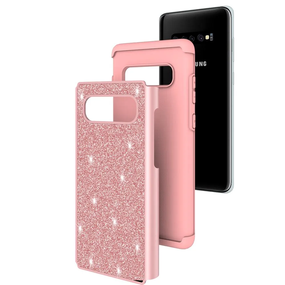Samsung Galaxy S10 Case, Glitter Bling Heavy Duty Shock Proof Hybrid Case with [HD Screen Protector] Dual Layer Protective Phone Cover for Samsung Galaxy S10 W/Screen Protector - Rose Gold