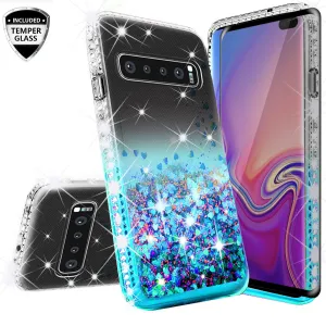 Samsung Galaxy S10 Case Liquid Glitter Phone Case Waterfall Floating Quicksand Bling Sparkle Cute Protective Girls Women Cover for Galaxy S10 - Teal