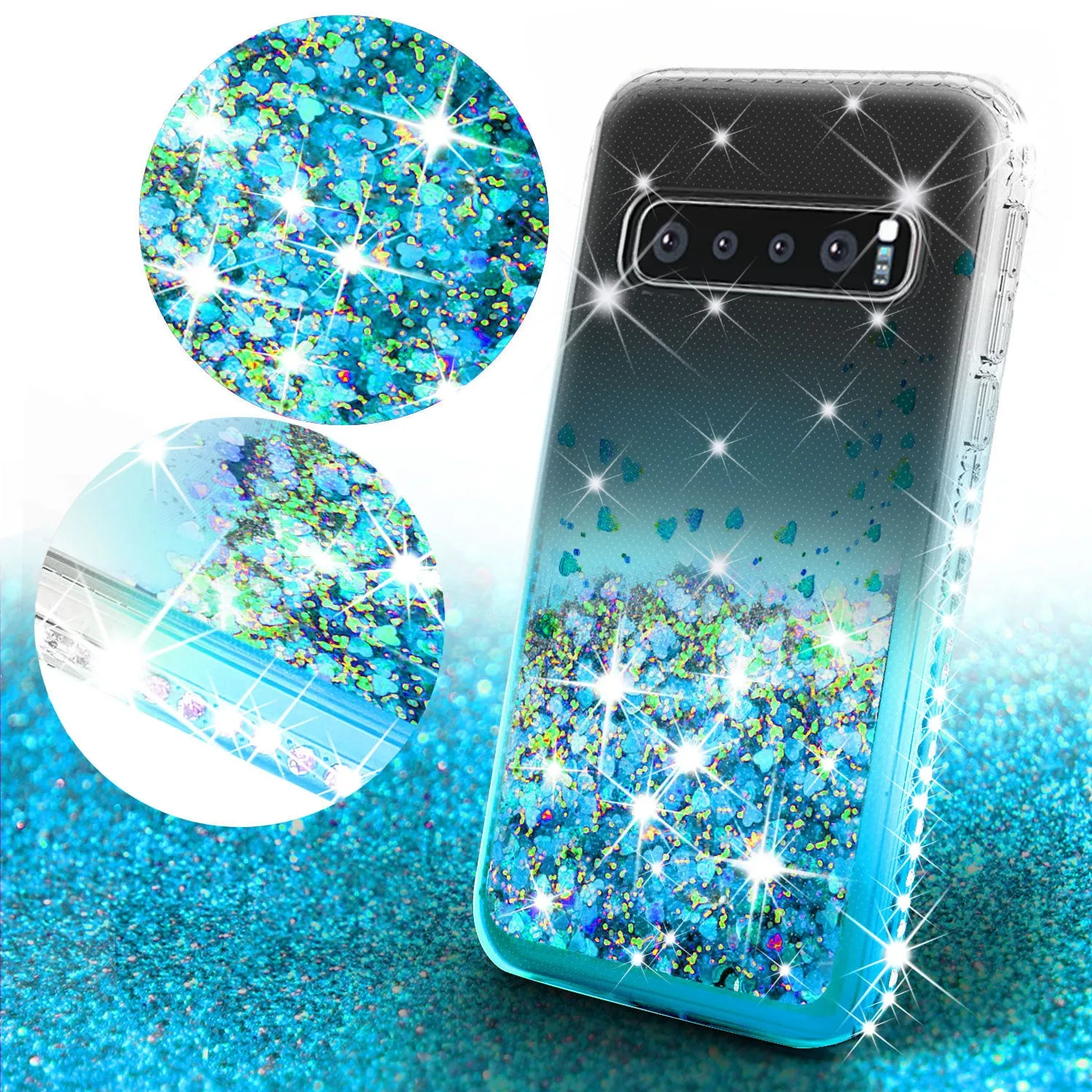 Samsung Galaxy S10 Case Liquid Glitter Phone Case Waterfall Floating Quicksand Bling Sparkle Cute Protective Girls Women Cover for Galaxy S10 - Teal