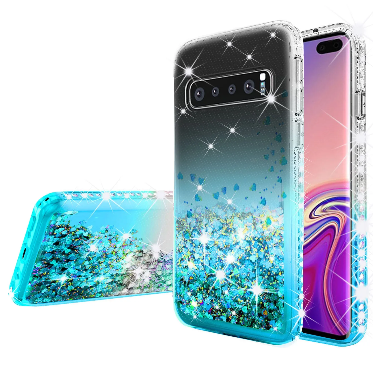 Samsung Galaxy S10 Case Liquid Glitter Phone Case Waterfall Floating Quicksand Bling Sparkle Cute Protective Girls Women Cover for Galaxy S10 - Teal