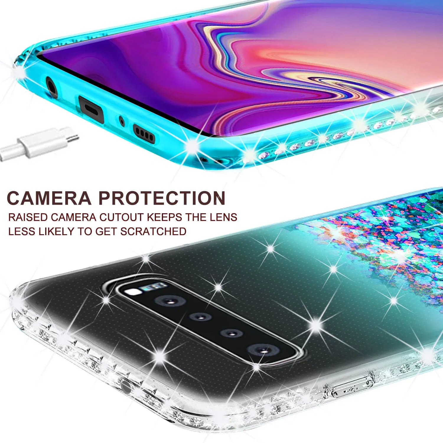 Samsung Galaxy S10 Case Liquid Glitter Phone Case Waterfall Floating Quicksand Bling Sparkle Cute Protective Girls Women Cover for Galaxy S10 - Teal