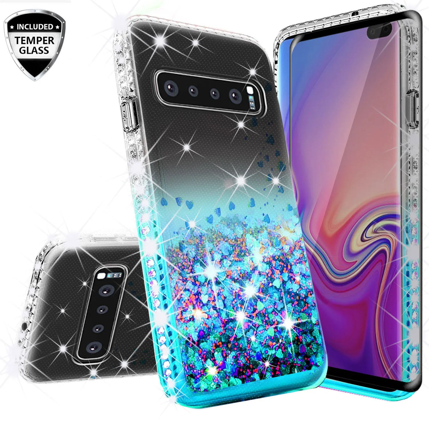 Samsung Galaxy S10 Case Liquid Glitter Phone Case Waterfall Floating Quicksand Bling Sparkle Cute Protective Girls Women Cover for Galaxy S10 - Teal