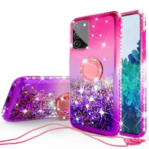 Samsung Galaxy S20 Fan Edition/Galaxy S20 FE Case, Ring Stand Liquid Floating Quicksand Bling Sparkle Protective Girls Women for Samsung Galaxy S20 Fan Edition/Galaxy S20 FE W/Tempered Glass - (Hot Pink/Purple Gradient)